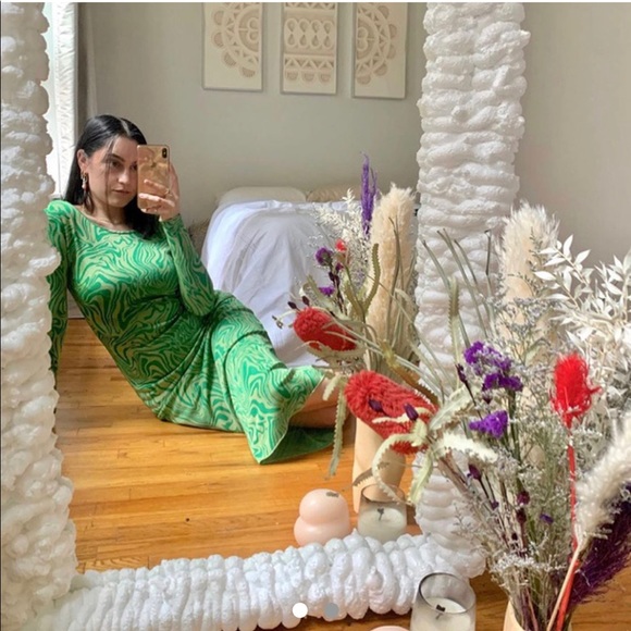 Paloma wool slinky green psych swirl marble low back dress - Picture 2 of 6